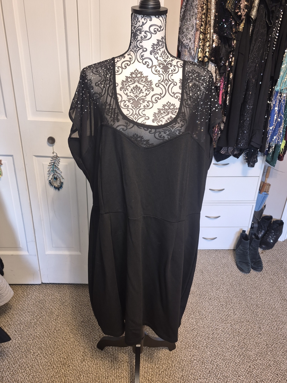 NWT City Chic Black Sheer Yoke Beaded Dress - L(20W)